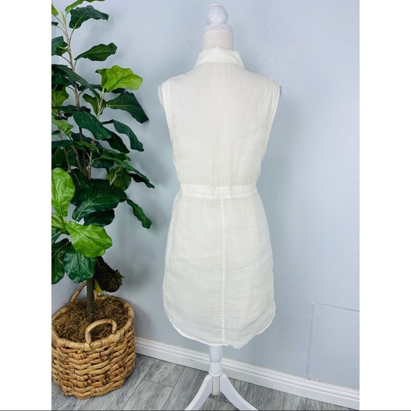 THEORY CREAM OFF WHITE COLLAR BUTTON DOWN SHEERE LINED CREAM DRESS - Picture 5 of 6
